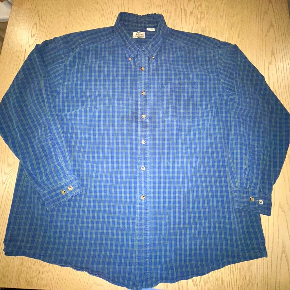 LL Bean Mens 2XL Plaid Long Sleeve Shirt Blue Green Gorpcore Cotton 0 KR92